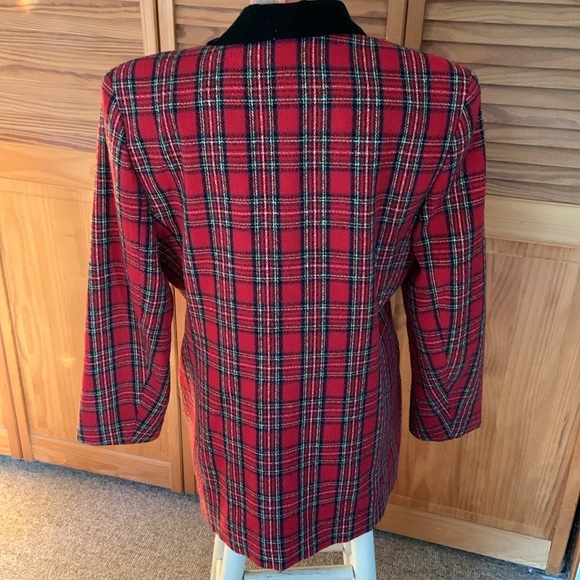 Kim Rogers vintage plaid blazer red & black holiday goth punk velvet collar - Picture 5 of 10